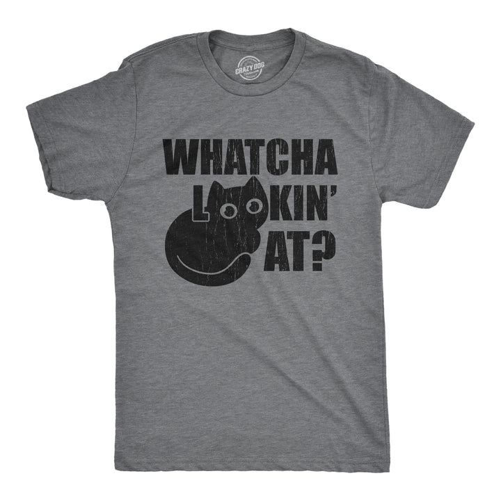 Funny Dark Heather Grey - Whatcha Lookin At Whatcha Lookin At Mens T Shirt Nerdy cat Tee