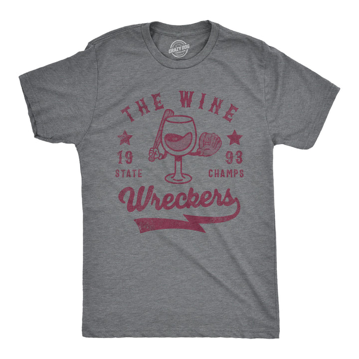 Funny Dark Heather Grey - WINE The Wine Wreckers State Champs Mens T Shirt Nerdy Wine Baseball Tee