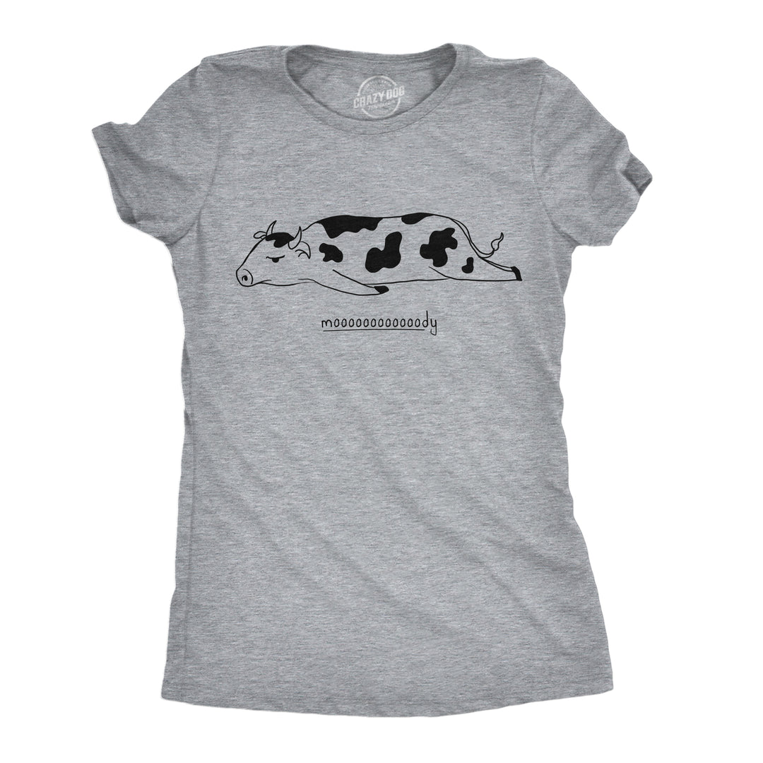 Funny Light Heather Grey - Mooooody Mooooody Womens T Shirt Nerdy animal sarcastic Tee