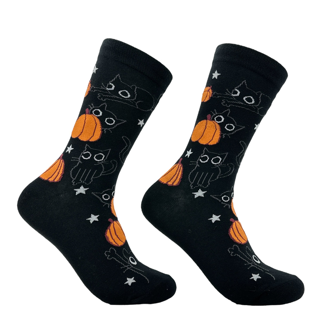 Funny Black - Black Cat Pumpkin Women's Black Cat Pumpkin Sock Nerdy Halloween cat Tee