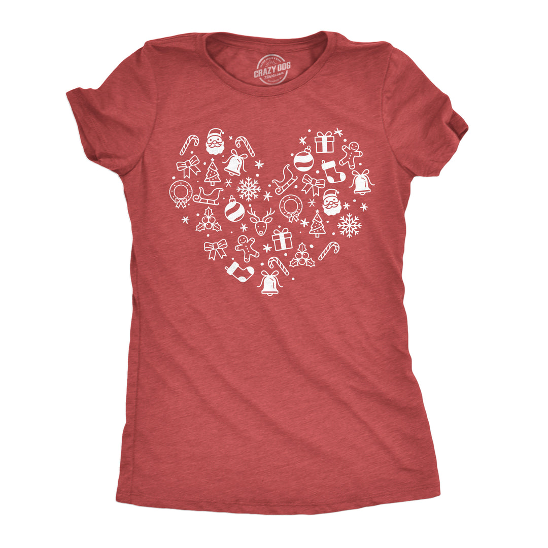 Funny Heather Red - Xmas Heart Christmas Heart Womens T Shirt Nerdy Christmas sarcastic Tee