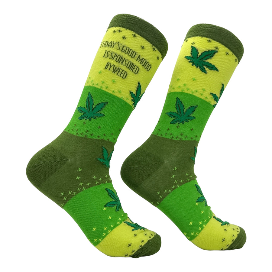 Funny Todays Good Mood Men's Today's Good Mood Is Sponsored By Weed Sock Nerdy 420 sarcastic Tee