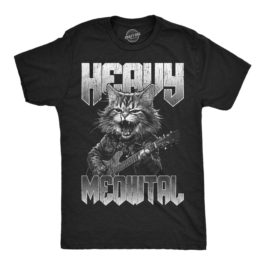 Funny Heather Black - Heavy Meowtal Heavy Meowtal Mens T Shirt Nerdy cat music sarcastic Tee