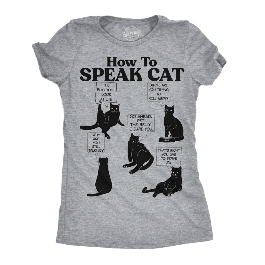 Funny Light Heather Grey - How To Speak Cat How To Speak Cat Womens T Shirt Nerdy cat Tee