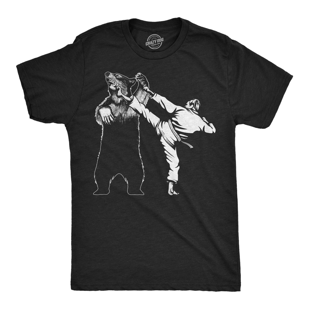 Funny Heather Black - Karate Kicked Bear Karate Kicked Bear Mens T Shirt Nerdy animal sarcastic Tee