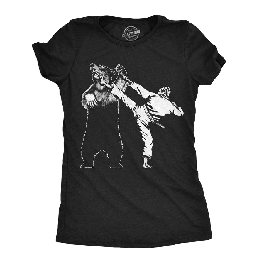 Funny Heather Black - Karate Kicked Bear Karate Kicked Bear Womens T Shirt Nerdy animal sarcastic Tee