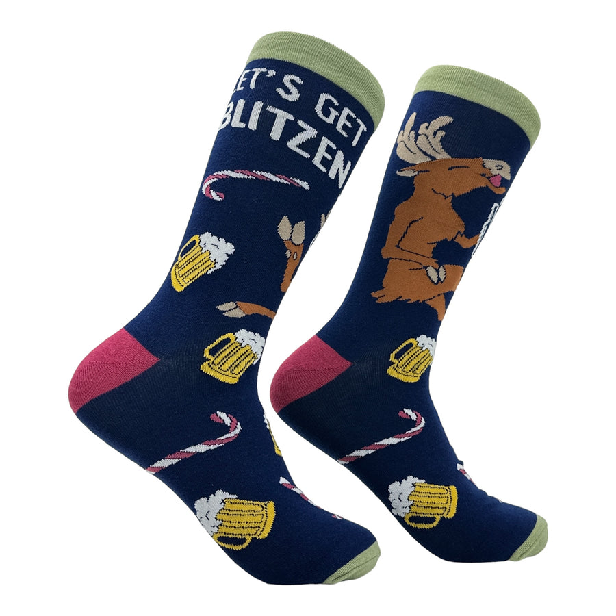 Funny Multi - Lets Get Blitzen Men's Lets Get Blitzen Sock Nerdy Christmas Drinking sarcastic Tee