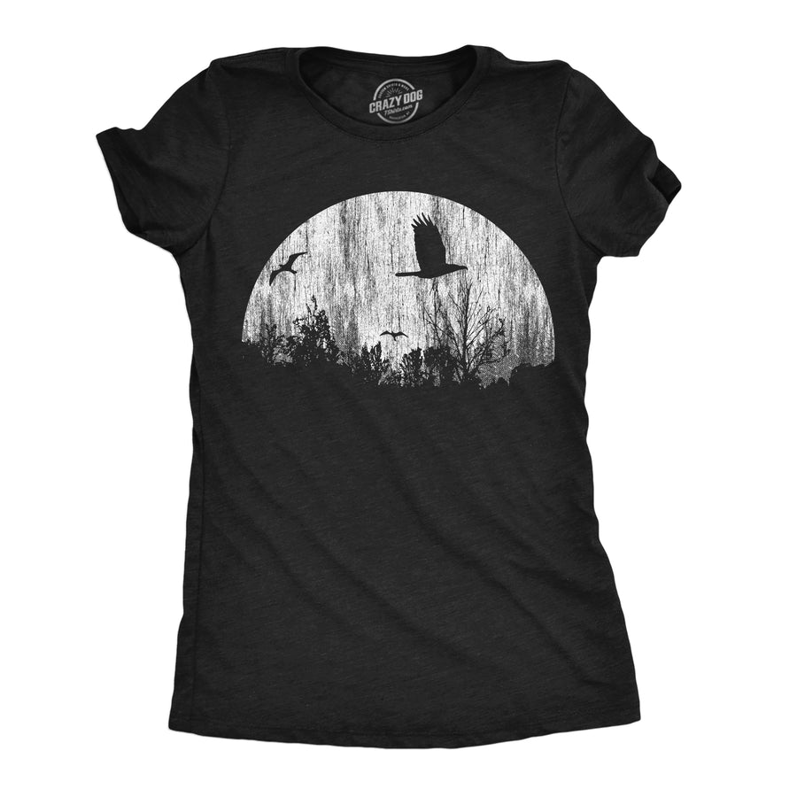 Funny Heather Black - Moon Birds Moon Birds Womens T Shirt Nerdy Animal Tee