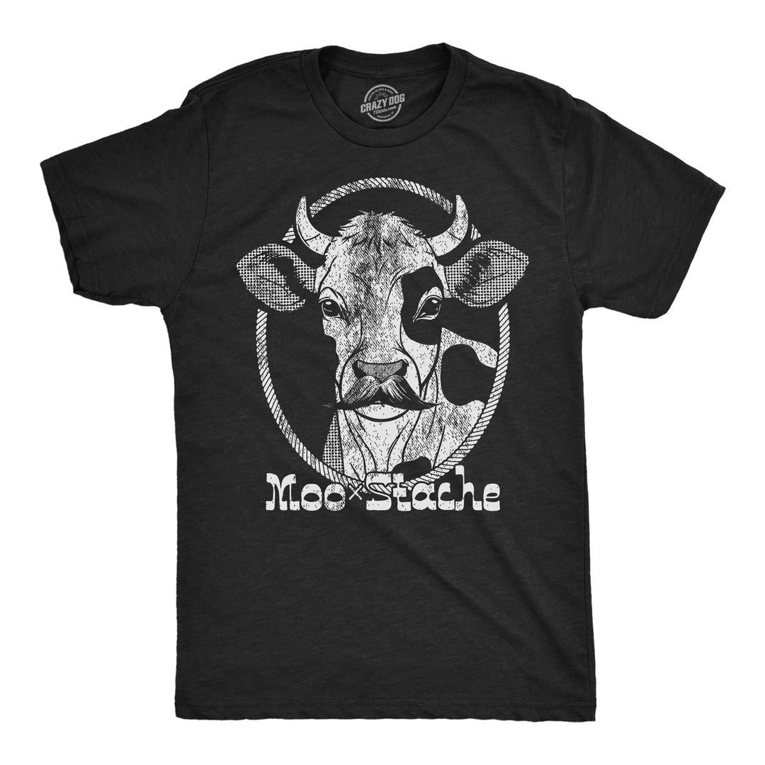 Funny Heather Black - Moo Stache Moo Stache Mens T Shirt Nerdy animal sarcastic Tee