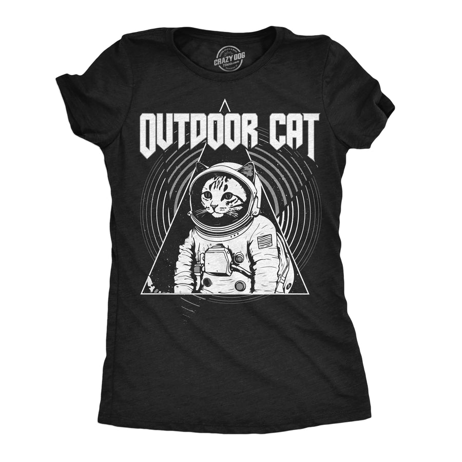 Funny Heather Black - Outdoor Cat Space Outdoor Cat Space Womens T Shirt Nerdy Animal space Tee