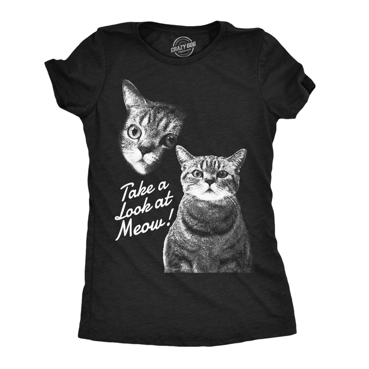 Funny Heather Black - Take A Look At Meow Take A Loot At Meow Womens T Shirt Nerdy cat sarcastic Tee