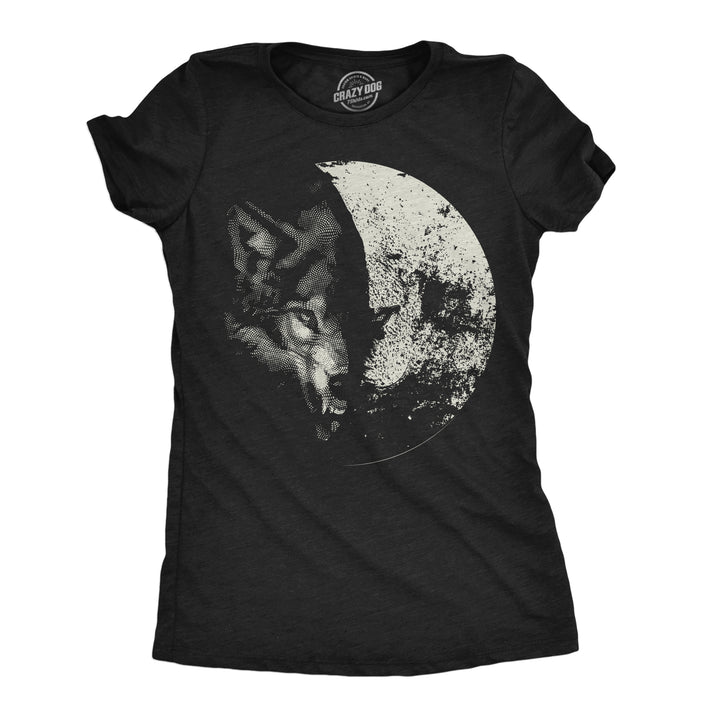 Funny Heather Black - Wolf Moon Wolf Moon Womens T Shirt Nerdy space animal Tee