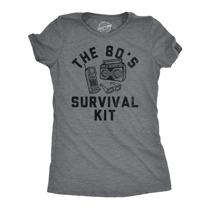 Funny Dark Heather Grey - 80s Survival Kit The 80s Survival Kit Womens T Shirt Nerdy Retro sarcastic Tee