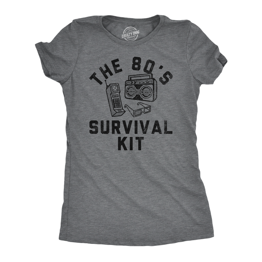 Funny Dark Heather Grey - 80s Survival Kit The 80s Survival Kit Womens T Shirt Nerdy Retro sarcastic Tee