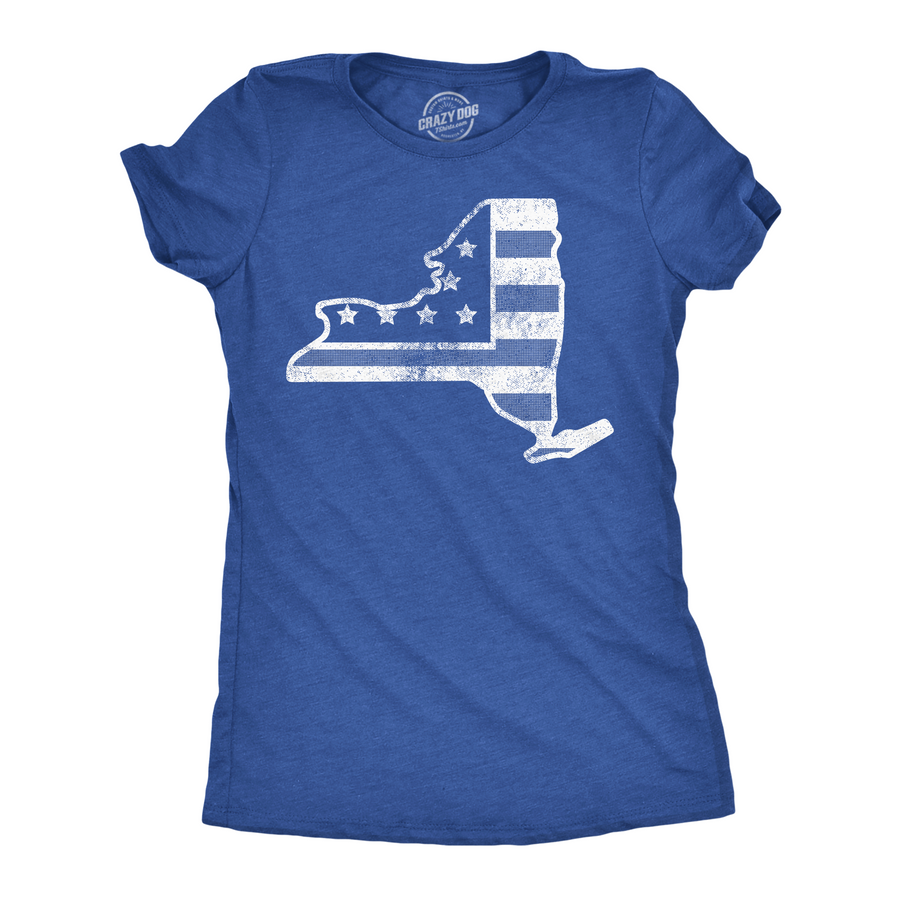 Funny Heather Royal - American Flag New York American Flag New York State Womens T Shirt Nerdy Fourth Of July Tee