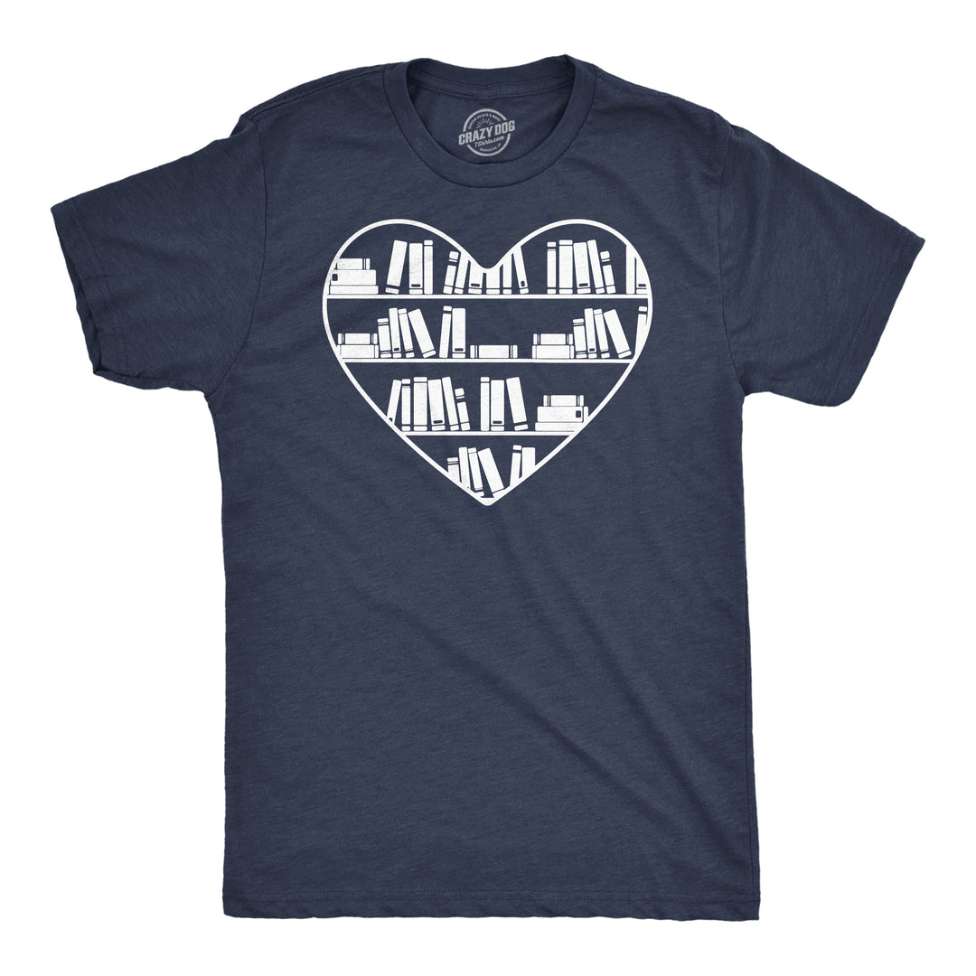 Funny Heather Navy - Bookshelf Heart Bookshelf Heart Mens T Shirt Nerdy Nerdy Tee