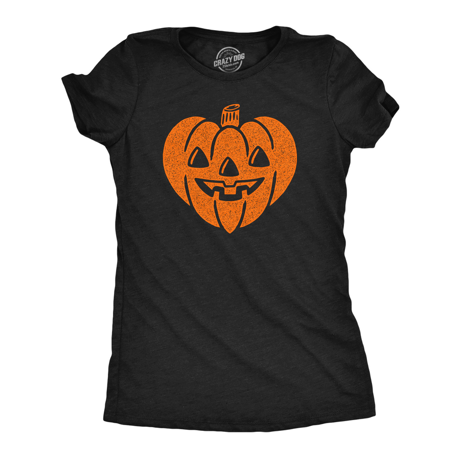 Funny Heather Black - Carved Pumpkin Heart Carved Pumpkin Heart Womens T Shirt Nerdy Halloween Tee