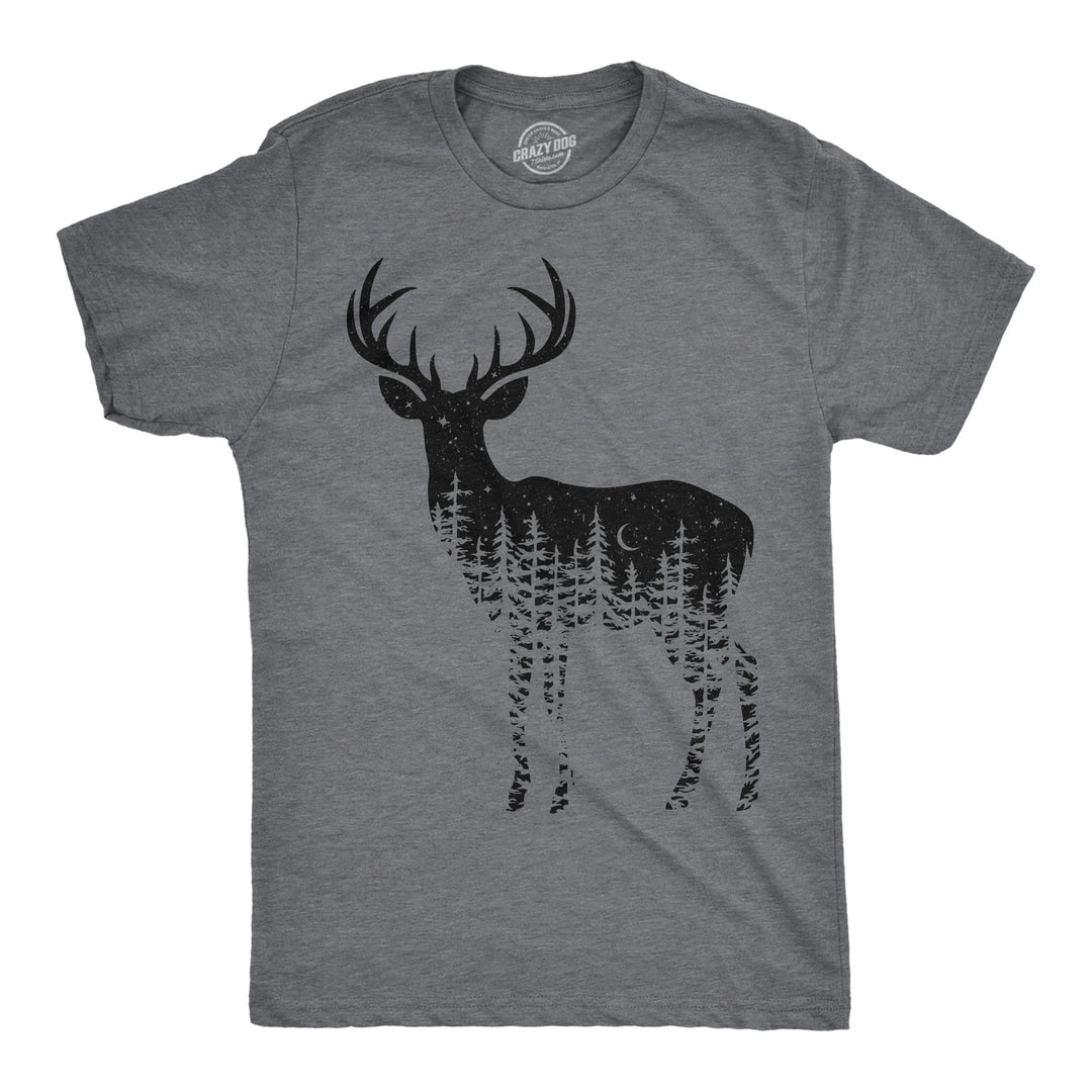 Funny Dark Heather Grey - Deer Silhouette Deer Silhouette Mens T Shirt Nerdy animal camping Tee