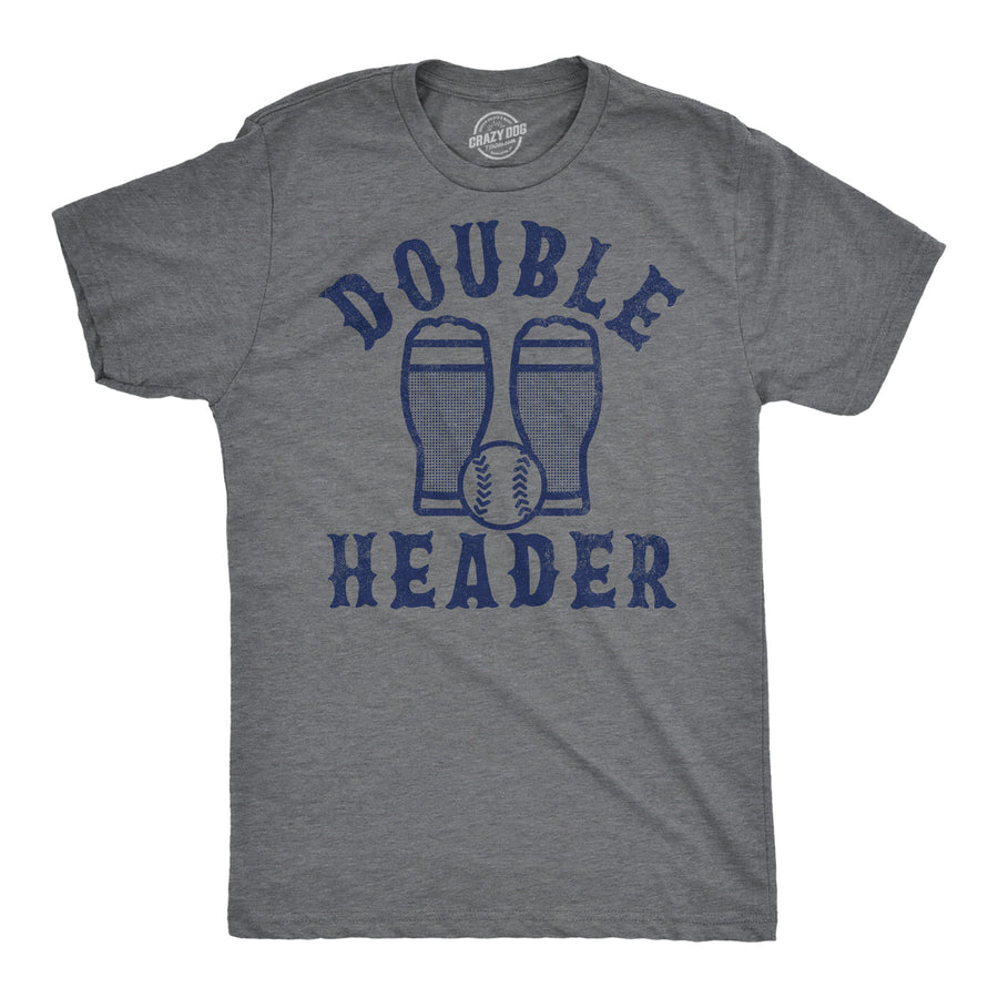 Funny Dark Heather Grey - Double Header Double Header Mens T Shirt Nerdy Baseball Beer Drinking Tee