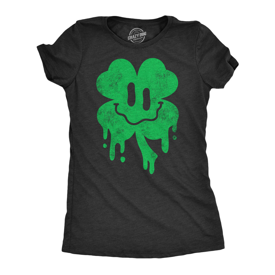 Funny Heather Black - Dripping Clover Face Dripping Clover Face Womens T Shirt Nerdy Saint Patrick's Day Drinking Sarcastic Tee