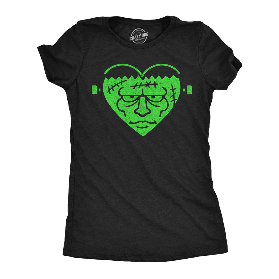 Funny Heather Black - Frankenstein Heart Frankenstein Heart Womens T Shirt Nerdy halloween sarcastic Tee