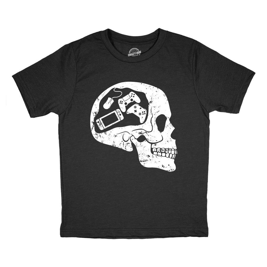 Funny Heather Black - Gamer Skull Gamer Skull Youth T Shirt Nerdy Video Games sarcastic Tee