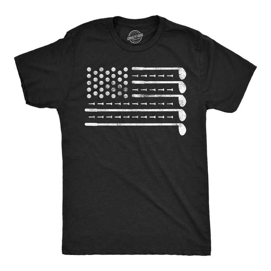 Funny Heather Black - Golf American Flag Golf American Flag Mens T Shirt Nerdy Fourth Of July Golf Tee