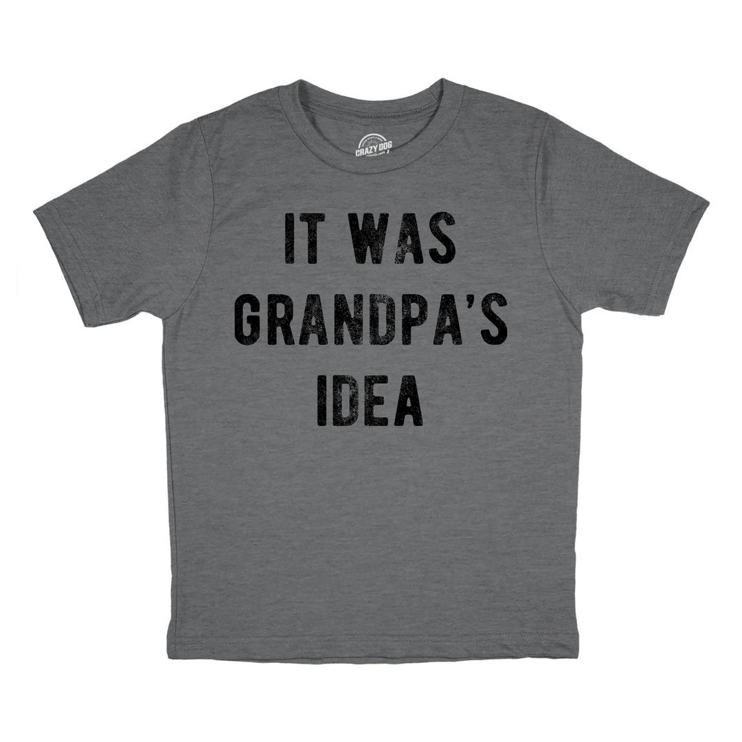 Funny Dark Heather Grey - Grandpas Idea It Was Grandpas Idea Youth T Shirt Nerdy sarcastic Tee