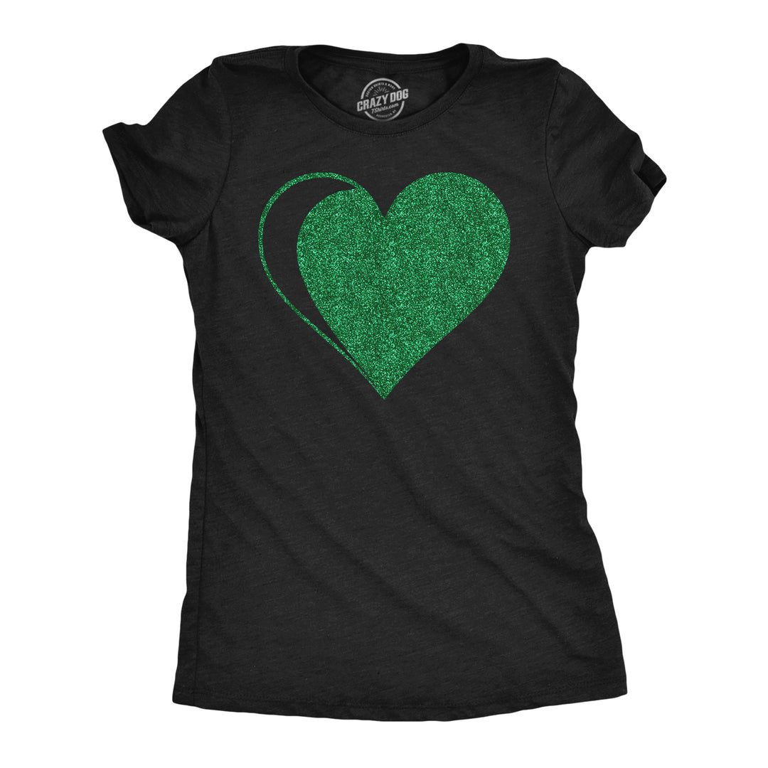 Funny Heather Black - Green Glitter Heart Green Glitter Heart Womens T Shirt Nerdy Saint Patrick's Day Tee