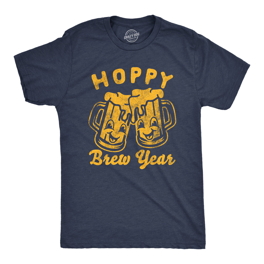 Funny Heather Navy - Hoppy Brew Year Hoppy Brew Year Mens T Shirt Nerdy New Years drinking beer Tee