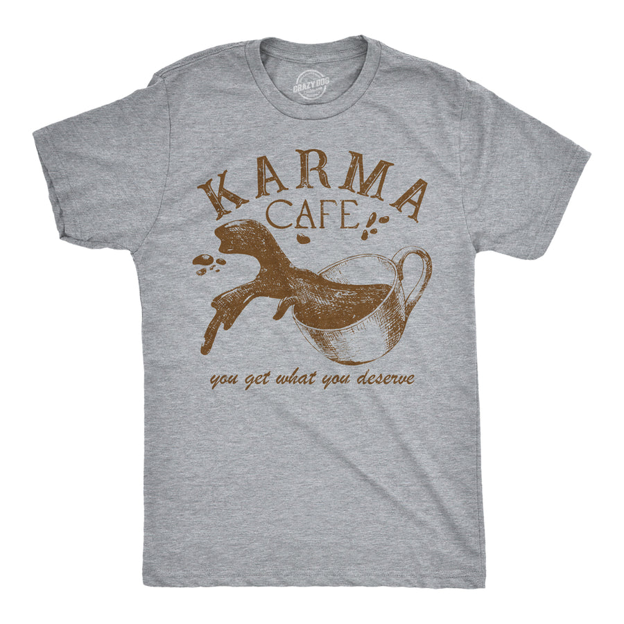 Funny Light Heather Grey - Karma Cafe Karma Cafe Mens T Shirt Nerdy Coffee sarcastic Tee