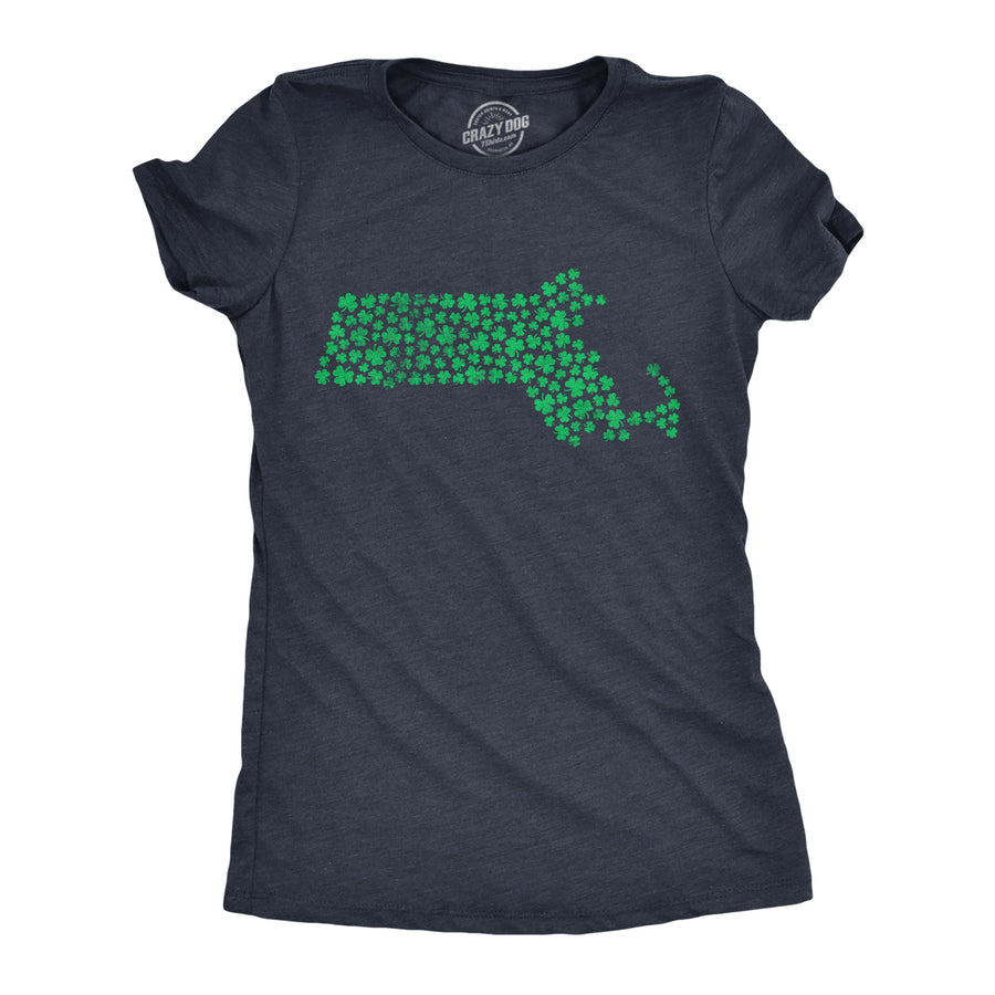 Funny Heather Navy - Mass State Clovers Massachusetts State Clovers Womens T Shirt Nerdy Saint Patrick's Day Tee