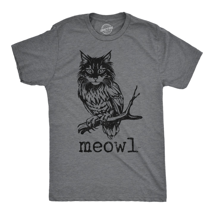 Funny Dark Heather Grey - Meowl Meowl Mens T Shirt Nerdy Cat sarcastic Tee