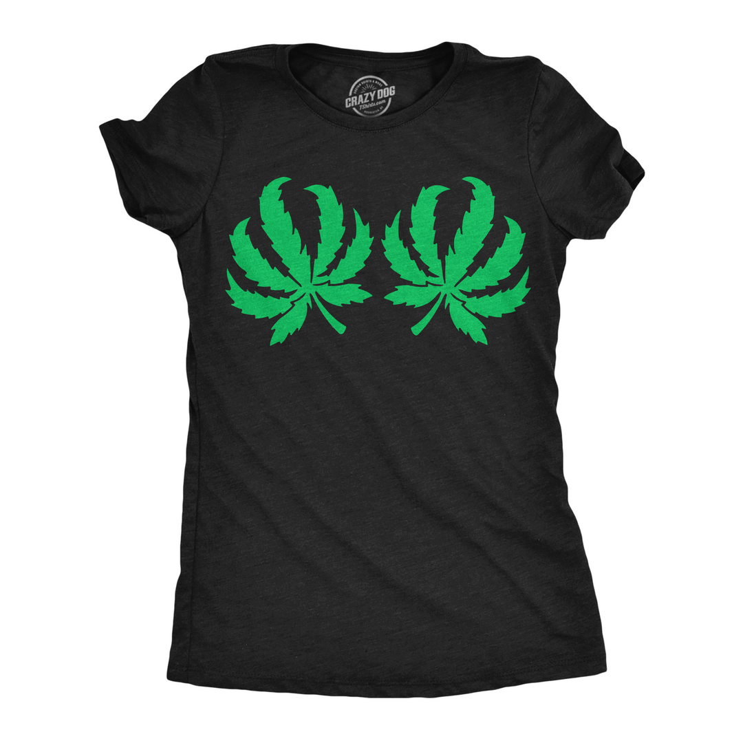 Funny Heather Black - Pot Leaf Boobs Pot Leaf Boobs Womens T Shirt Nerdy 420 sarcastic Tee