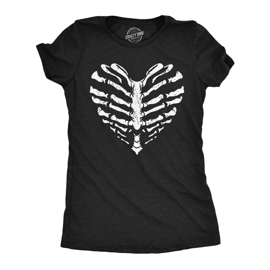 Funny Heather Black - Skeleton Ribcage Heart Skeleton Ribcage Heart Womens T Shirt Nerdy Sarcastic Tee