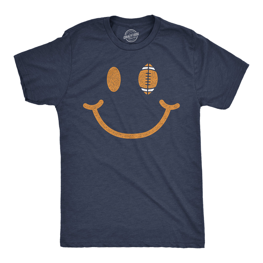 Funny Heather Navy - Football Smiling Face Football Smiling Face Mens T Shirt Nerdy Football Tee