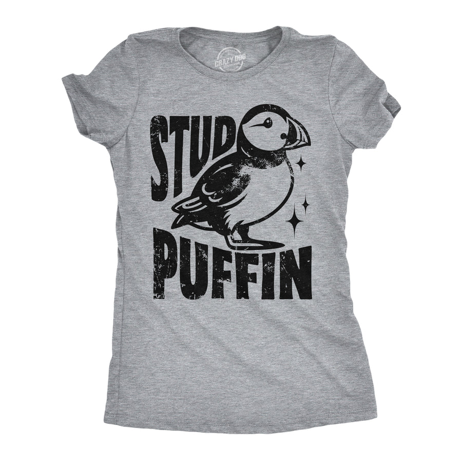 Funny Light Heather Grey - Stud Puffin Stud Puffin Womens T Shirt Nerdy animal sarcastic Tee