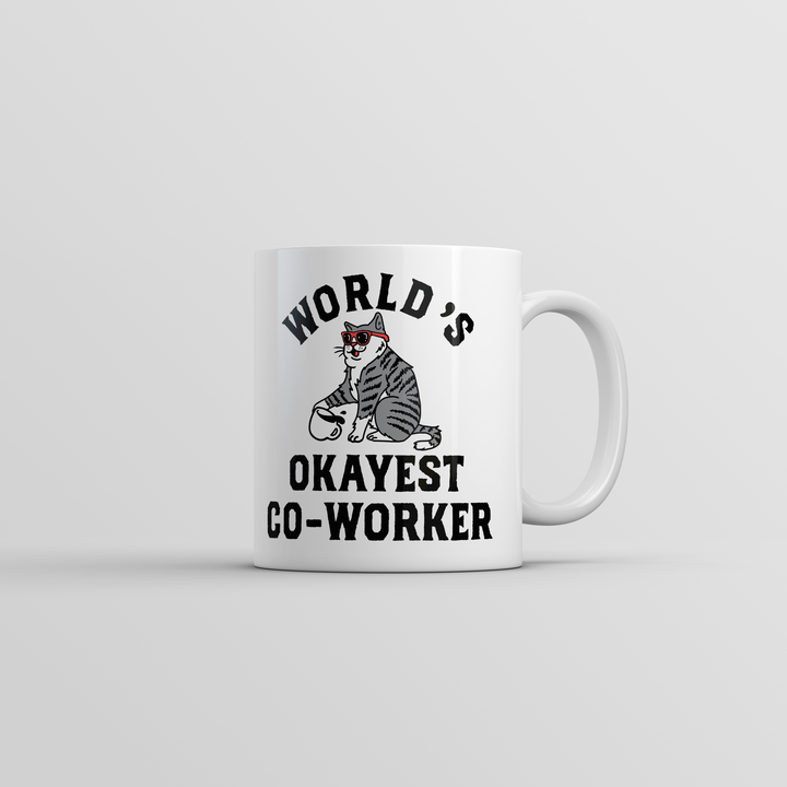 Funny White Worlds Okayest Co Worker Coffee Mug Nerdy office cat sarcastic Tee