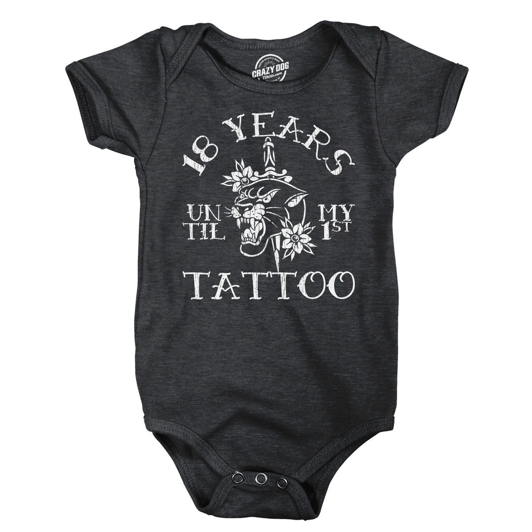 Funny Heather Black - First Tattoo 18 Years Until My First Tattoo Onesie Nerdy sarcastic Tee