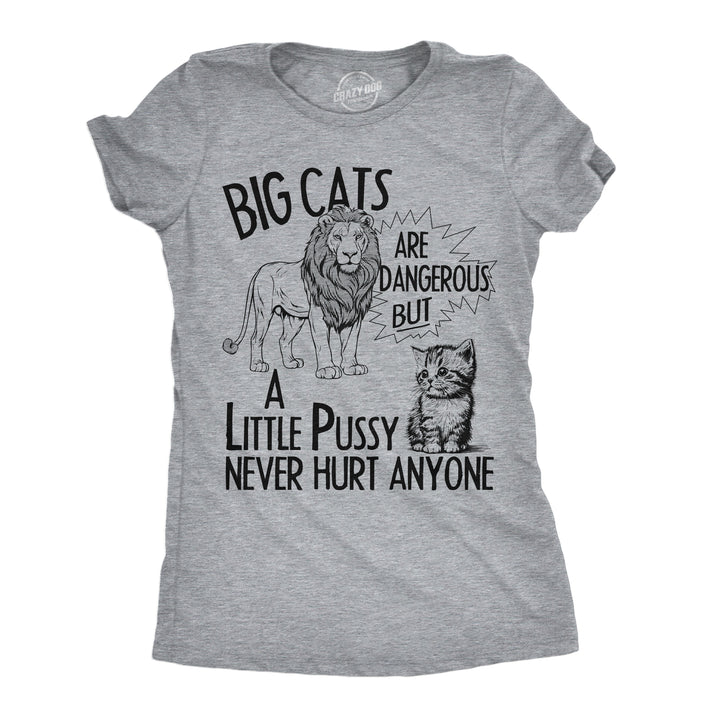 Funny Light Heather Grey - Big Cats Big Cats Are Dangerous But A Little Pussy Never Hurt Anyone Womens T Shirt Nerdy cat sarcastic Tee