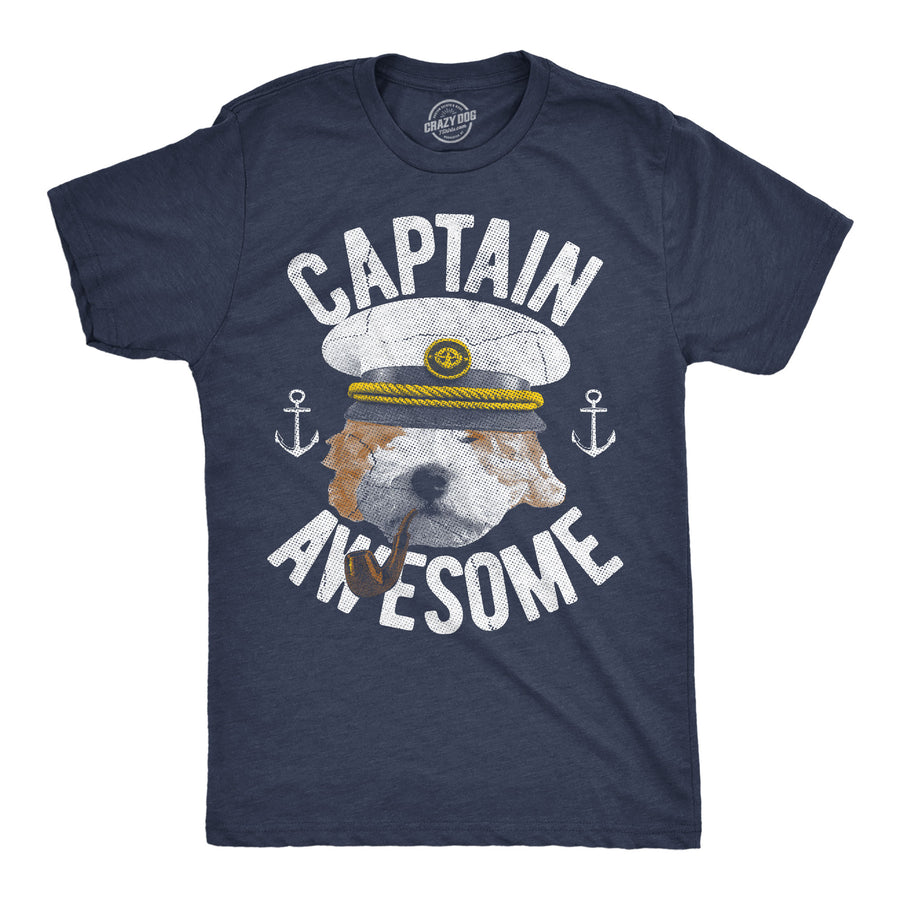 Funny Heather Navy - Captain Awesome Captain Awesome Mens T Shirt Nerdy dog sarcastic Tee