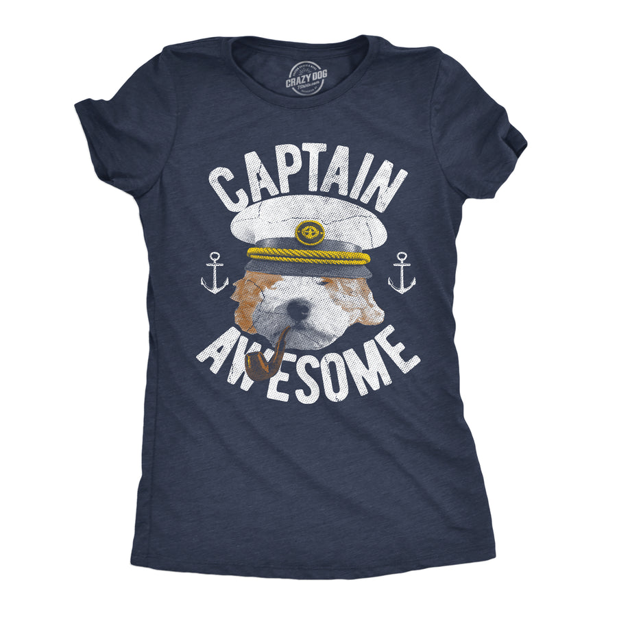 Funny Heather Navy - Captain Awesome Captain Awesome Womens T Shirt Nerdy dog sarcastic Tee