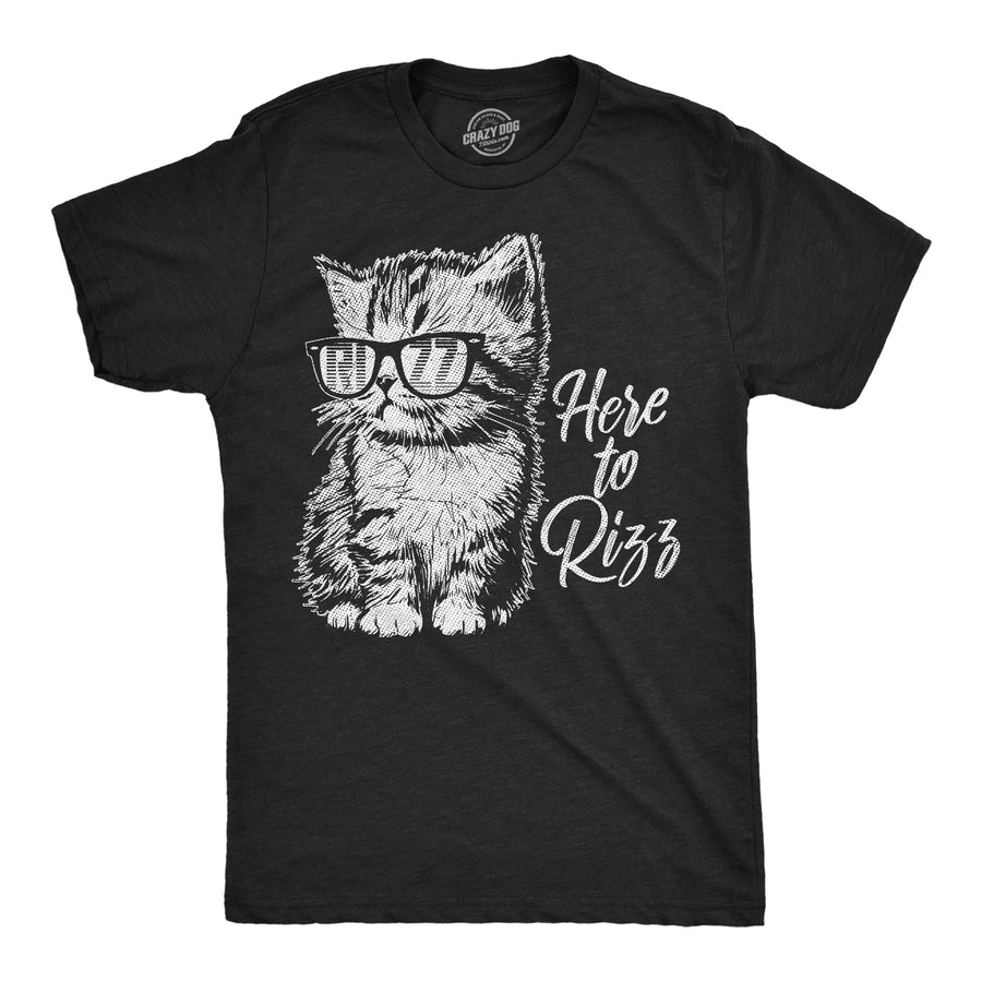 Funny Heather Black - Here To Rizz Here To Rizz Mens T Shirt Nerdy cat sarcastic Tee