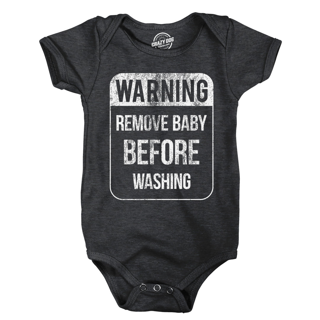 Funny Heather Black - Remove Baby Warning Remove Baby Before Washing Onesie Nerdy sarcastic Tee