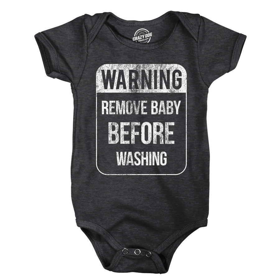 Funny Heather Black - Remove Baby Warning Remove Baby Before Washing Onesie Nerdy sarcastic Tee