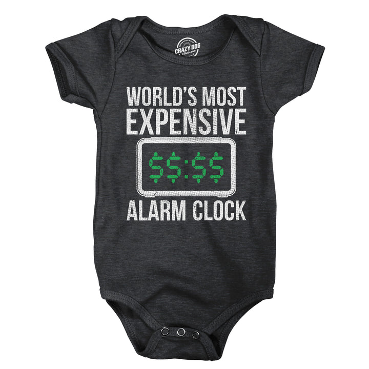 Funny Heather Black - Alarm Clock Worlds Most Expensive Alarm Clock Onesie Nerdy sarcastic Tee