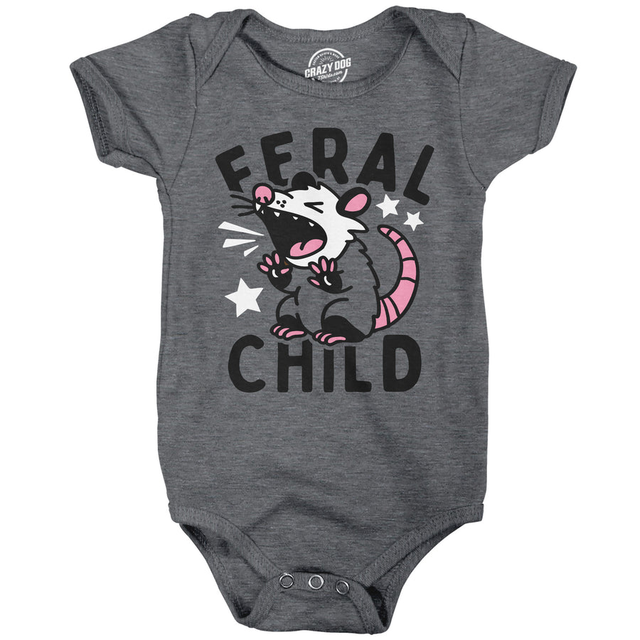 Funny Dark Heather Grey - Feral Child Feral Child Onesie Nerdy animal sarcastic Tee