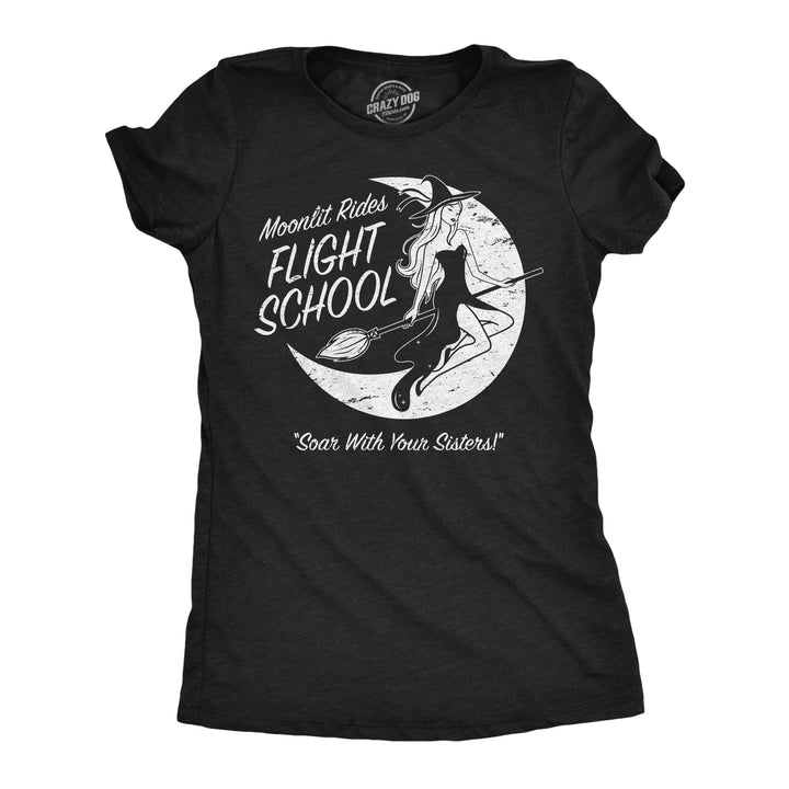 Funny Heather Black - Moonlit Rides Moonlit Rides Flight School Womens T Shirt Nerdy Halloween sarcastic Tee