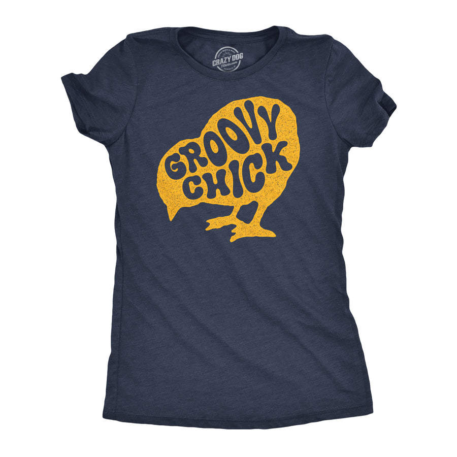 Funny Heather Navy - Groovy Chick Groovy Chick Womens T Shirt Nerdy Easter sarcastic Tee