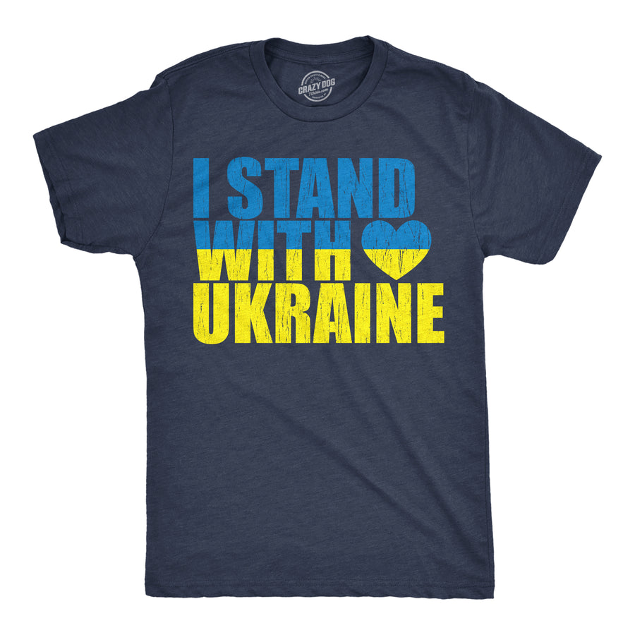 Funny Heather Navy - Stand With Ukraine I Stand With Ukraine Mens T Shirt Nerdy political motivational Tee